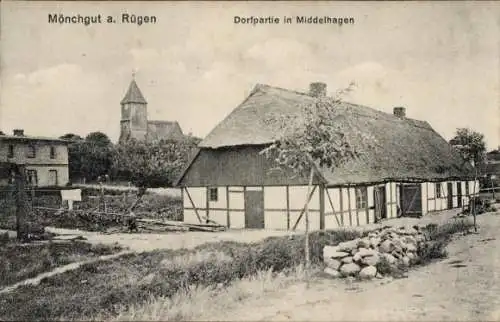 Ak Mönchgut auf Rügen, Middelhagen, Kirche, Bauernhaus