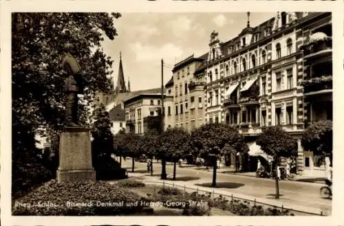 Ak Brzeg Brieg Schlesien, Bismarck-Denkmal, Herzog-Georg-Straße