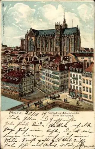 Litho Metz Moselle, Kathedrale, Felsenbrücke