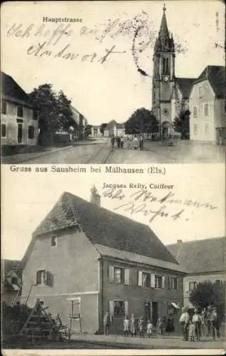 Ak Saise Sausheim Elsass Haut Rhin, Hauptstraße, Friseur Jacques Relly