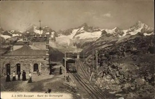 Ak Zermatt Kanton Wallis, Bahnhof Gornergrat, Zahnradbahn