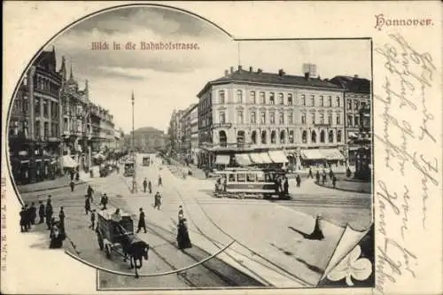 Ak Hannover in Niedersachsen, Blick in die Bahnhofstraße, Café Kasten, Straßenbahn