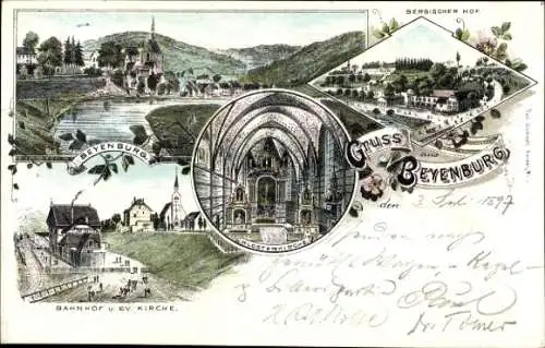 Litho Beyenburg Wuppertal in Nordrhein Westfalen, Bergischer Hof, Bahnhof, Kirche