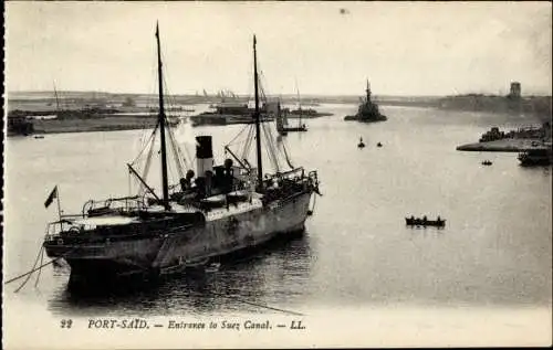 Ak Port Said Ägypten, Eingang zum Suezkanal, Dampfer