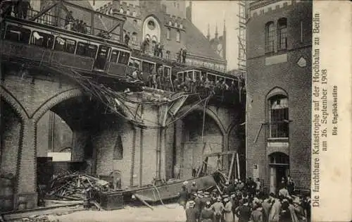 Ak Berlin Kreuzberg, Gleisdreieck, Katastrophe auf der Hochbahn 1908, Unglücksstätte