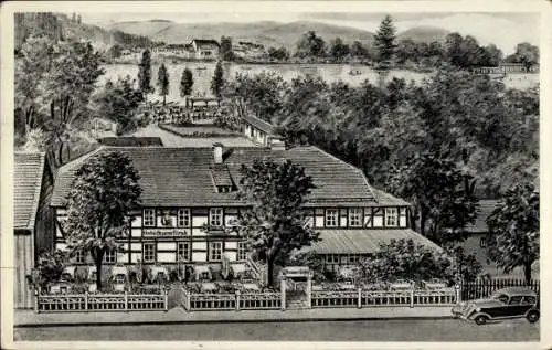 Künstler Ak Bad Harzburg am Harz, Hotel Brauner Hirsch