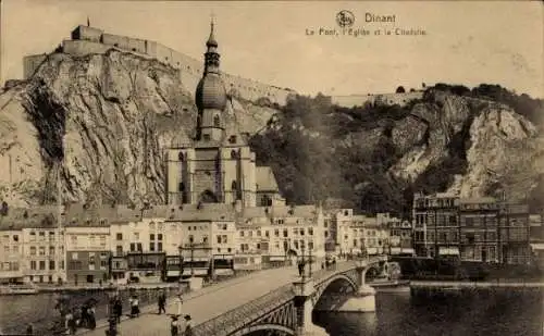 Ak Dinant Wallonia Namur, Brücke, Kirche, Zitadelle