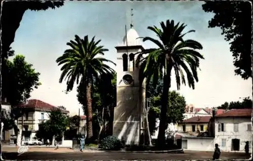 Ak Miliana Algerien, Turm, Palmen