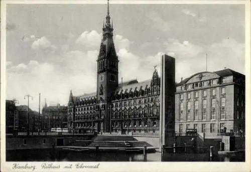 Ak Hamburg, Rathaus mit Ehrenmal