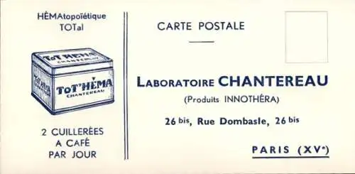 Ak Paris XV, Reklame, Laboratoire Chantereau, Hematopoietique TOTal, Tot'hema