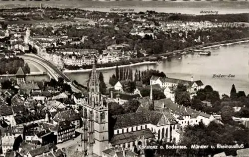 Ak Konstanz am Bodensee, Münster, Rheinausfluss, Überlinger See, Meersburg