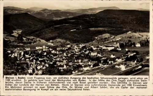 Ak Steinen in Baden Schwarzwald, Flugzeugaufnahme