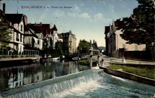 Ak Esslingen am Neckar, Teilansicht, Wehr