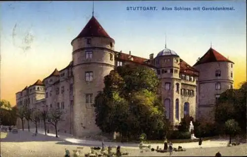 Ak Stuttgart in Württemberg, Altes Schloss, Gerokdenkmal