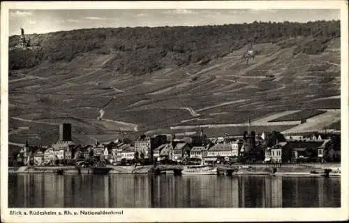 Ak Rüdesheim am Rhein, Gesamtansicht, Niederwald-Nationaldenkmal