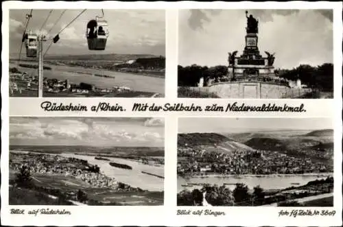 Ak Rüdesheim am Rhein, Seilbahn zum Niederwalddenkmal, Bingen