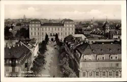 Ak Darmstadt in Hessen, Blick von der Ludwigssäule zum Schloss