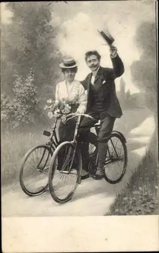 Ak Liebespaar mit Fahrrädern, Ausflugsfahrt