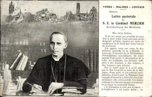 Ak Mechelen Mecheln Malines Flandern Antwerpen, Lettre pastorale, Cardinal Mercier, Ruinen