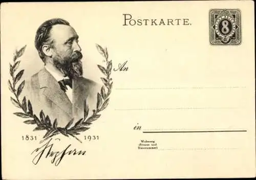 Ganzsachen Ak Heinrich von Stephan, Generalpostdirektor, Jubiläum 1931