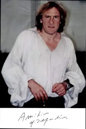 Ak Schauspieler Gérard Depardieu, Portrait, Druckautogramm