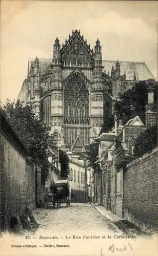 Ak Beauvais Oise, Rue Feutrier, Kathedrale
