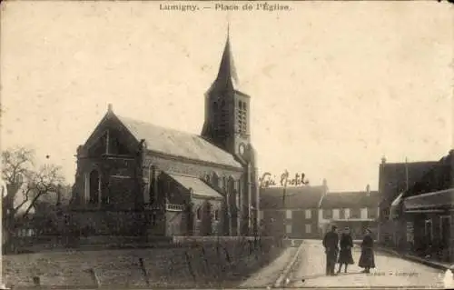 Ak Nesles Lumigny Nesles Ormeaux Seine et Marne, Place de Église