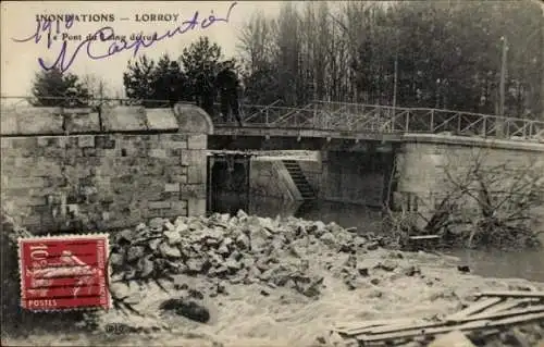 Ak Lorroy Seine et Marne, Überschwemmungen, Pont du Loing zerstört