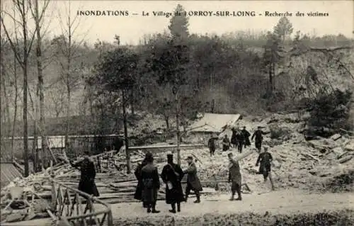 Ak Lorroy sur Loing Seine et Marne, Suche nach Opfern, Überschwemmungen von 1910