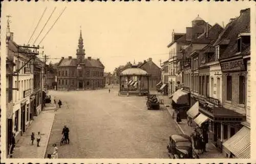 Ak Lessines Wallonie Hennegau, Grand Place, Rathaus und Kiosk