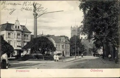 Ak Oldenburg im Großherzogtum Oldenburg, Friedensplatz, Säule