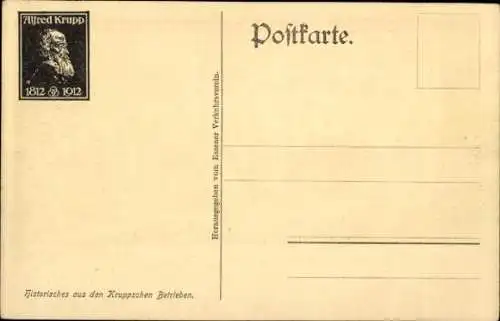 Künstler Ak Essen im Ruhrgebiet, Dampfstielhammer 1852, Alfred Krupp