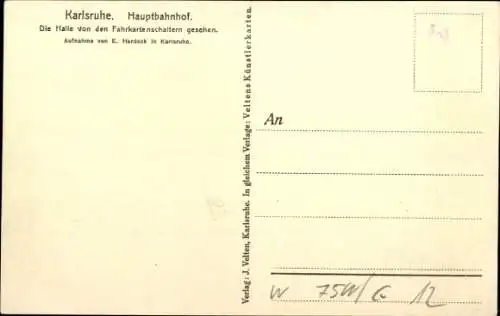 Ak Karlsruhe in Baden, Hauptbahnhof, Halle von Fahrkartenschalter aus gesehen