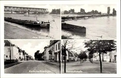 Ak Knielingen Karlsruhe, neue Rheinbrücke, Schiffbrücke, Reinmuthstraße