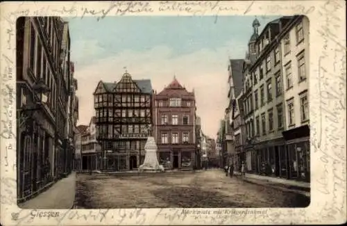 Ak Gießen an der Lahn Hessen, Marktplatz mit Kriegerdenkmal