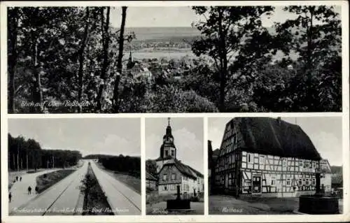 Ak Ober Rosbach am Taunus, Talblick zum Ort, Kirche, Rathaus, Reichsautobahn