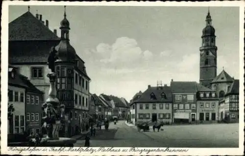 Ak Bad Königshofen im Grabfeld Unterfranken, Markt, Rathaus, Prinzregentenbrunnen