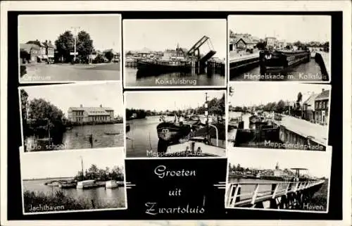 Ak Zwartsluis Overijssel Niederlande, Hafen, Kolksluis-Brücke, Jachthafen, Zentrum