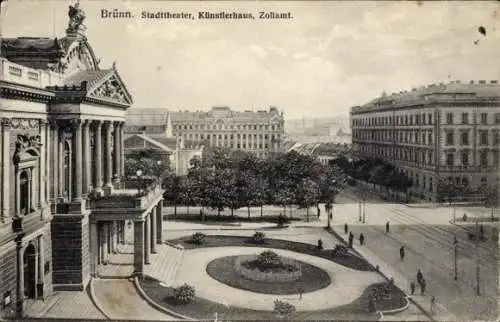 Ak Brno Brünn Südmähren, Stadttheater, Künstlerhaus, Zollamt, Platz