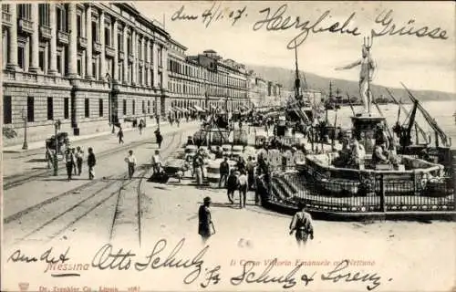 Ak Messina Sizilien, Corso Vittorio Emanuele col Nettuno