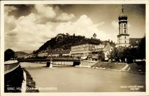 Ak Graz Steiermark, Murbrücke, Schlossberg