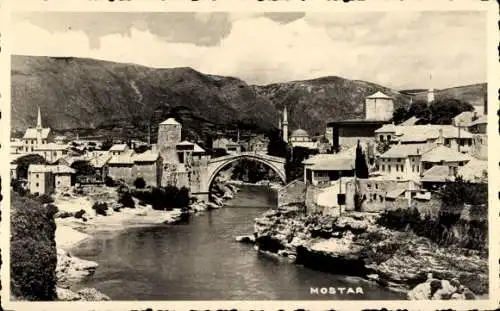 Ak Mostar Bosnien Herzegowina, Gesamtansicht, Brücke