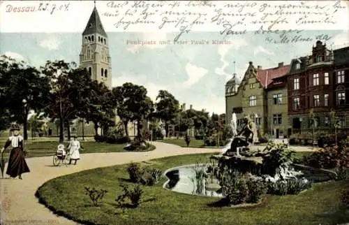 Ak Dessau in Sachsen Anhalt, Funkplatz und Petruskirche