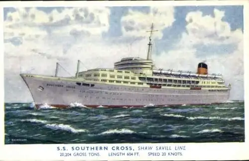 Künstler Ak Dampfer S.S. Southern Cross,  Shaw Savill Line