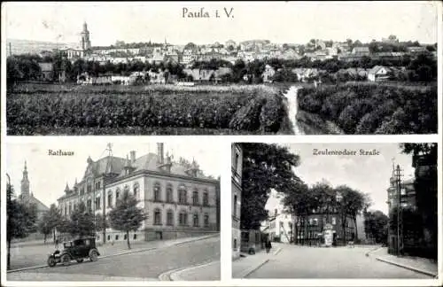 Ak Pausa im Vogtland, Gesamtansicht, Rathaus, Zeulenrodaer Straße