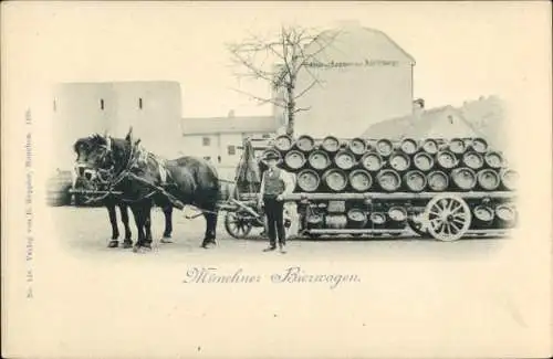 Ak München, Münchner Bierwagen, Fuhrwerk, Gasthaus Josef Elhunnger