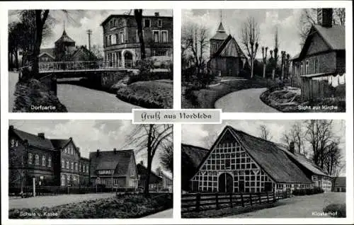 Ak Nordleda Niedersachsen, Dorfpartie, Kirche, Schule, Klosterhof