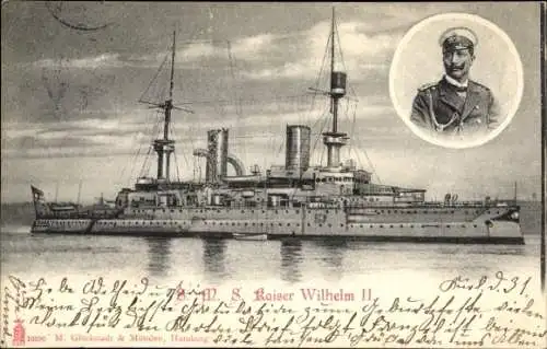 Ak Deutsches Kriegsschiff SMS Kaiser Wilhelm II, Kaiser Wilhelm II Portrait