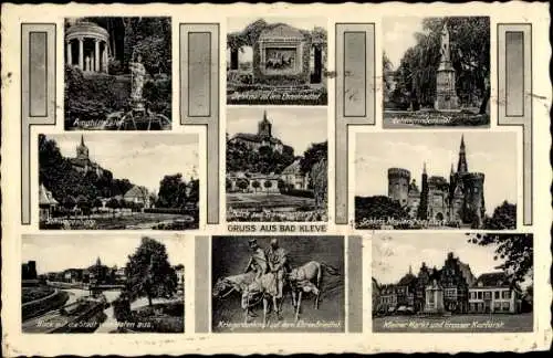 Ak Kleve am Niederrhein, Kriegerdenkmal, Kleiner Markt, Schloss, Amphitheater, Schwanenburg