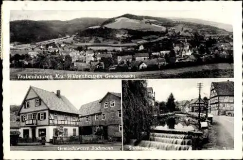 Ak Trubenhausen Großalmerode in Hessen, Gesamtansicht, Gemischtwaren Bachmann, Straßenpartie